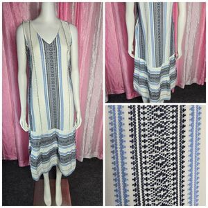 J. Jill Southwestern Tapestry Blue Embroidered Cotton Dress Size Small Petite